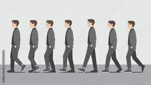a sequence motion series of man walking in an animated line.