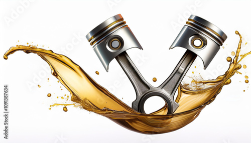 A powerful image of a piston and connecting rod with a dynamic oil splash, perfect for showcasing engine performance and maintenance.