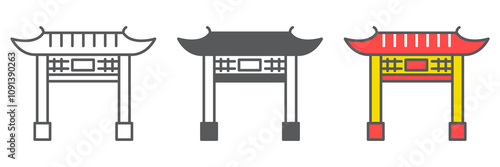 Chinese gate line icon collection, asian and travel, chinese dress vector icon set, japan gate vector graphics, editable stroke outline sign, eps 10