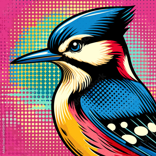 Vibrant bird illustration in pop art style