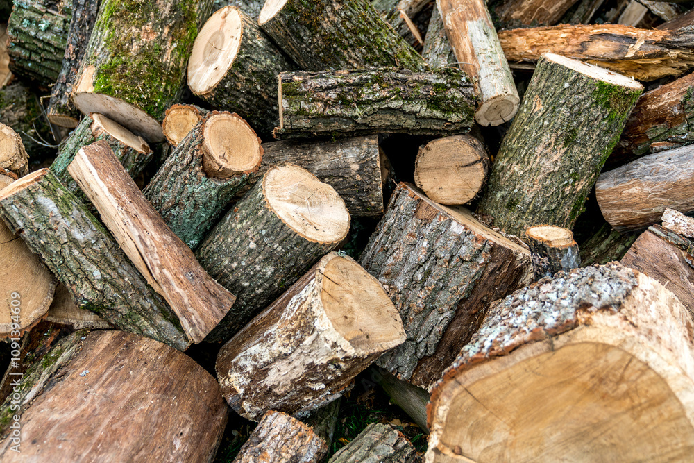 Fototapeta premium Large pile of chopped pieces of firewood