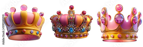 glowing pastel gradient gem encrusted crown 3D illustration royal battlemap artifact isolated on white and transparent background photo