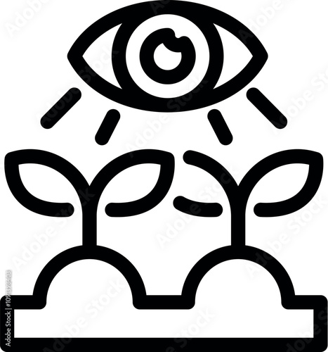 Growing plants observed by a watchful eye, symbolizing environmental protection, sustainable agriculture, and the importance of monitoring growth