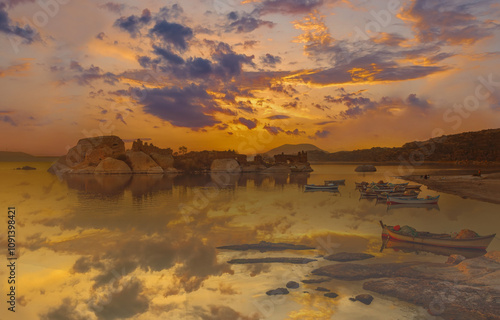 Lake Bafa, Kapıkırı Island - Kapıkırı Village and Island - Herakleia Ancient City, views of fishing boats at sunset - Türkiye photo