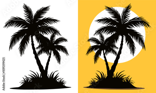Silhouette Coconut palm tree icon, simple style Vector illustration