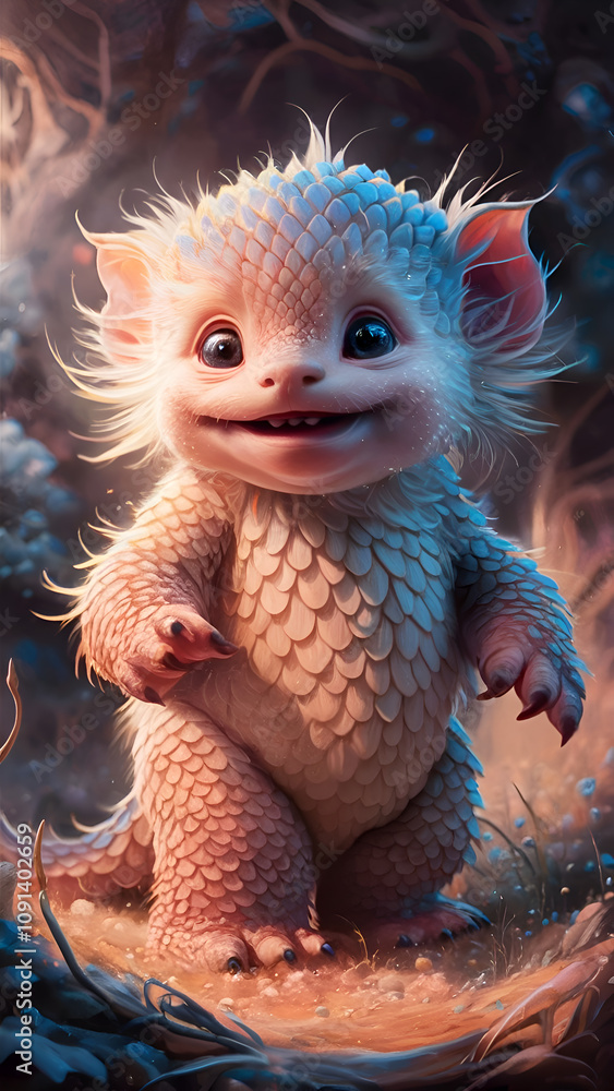 Obraz premium cutest funny fantasy animal childish creature. digital artwork in paint style. Ai generated