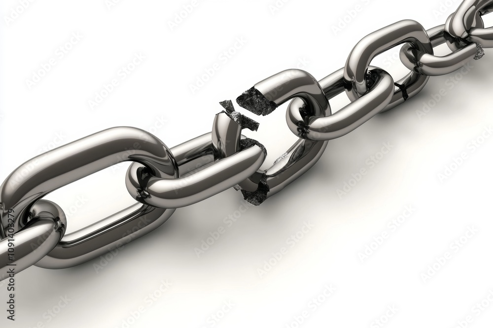 Obraz premium Broken Chain Link Symbolizing Weakness or Failure