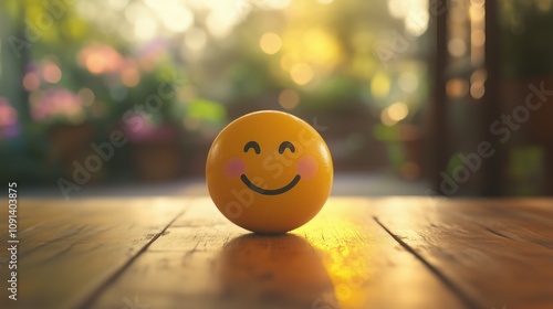 Happy smile face on table, good feedback rating and positive customer review, experience, satisfaction survey ,mental health assessment, child wellness, world mental health day concept, generative ai