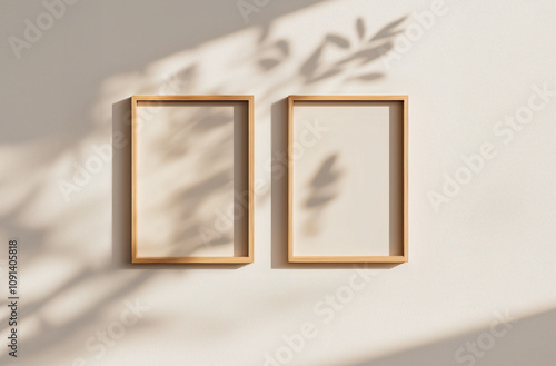 two wooden frames mockup with shadows
