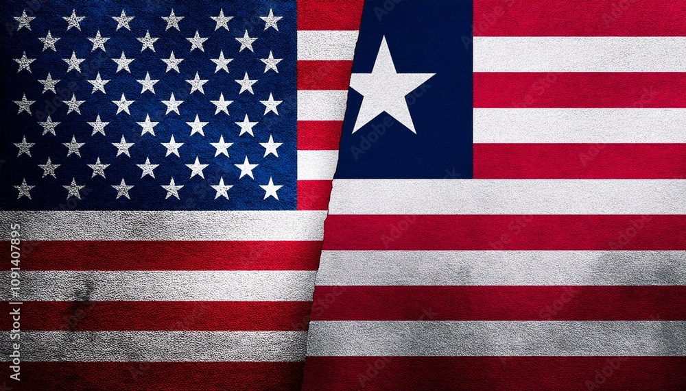 Fototapeta premium 古いビンテージのアメリカの国旗とリベリアの国旗(Old grunge vintage japan flag and Liberia flag.) 