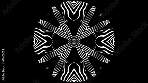 Black and white line mandala kaleidoscope animation abstract gothic background