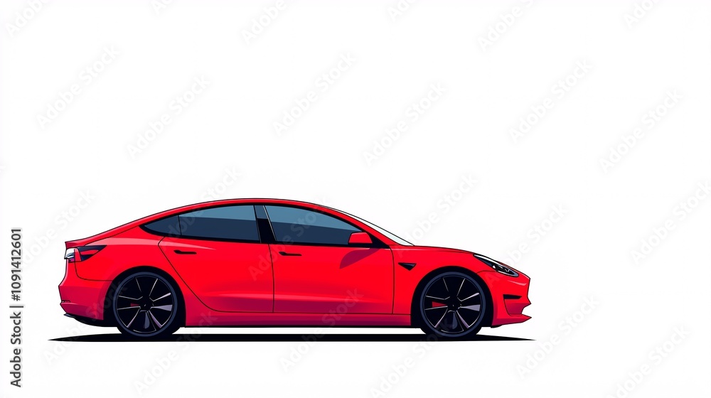 Obraz premium Stylish Red Sedan Illustration with Sleek Design on Flat Surface