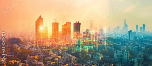 Wallpaper Mural Sunrise Over the Cityscape: A Digital Metropolis Torontodigital.ca