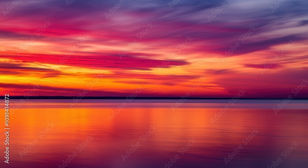 Fototapeta premium Stunning sunset over calm waters with vibrant colors in a serene natural landscape