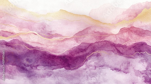 Wallpaper Mural Abstract watercolor piece showcasing a harmonious blend of soft pink and deep purple tones, elegantly accented with delicate golden lines, evoking a marble-like texture. Torontodigital.ca