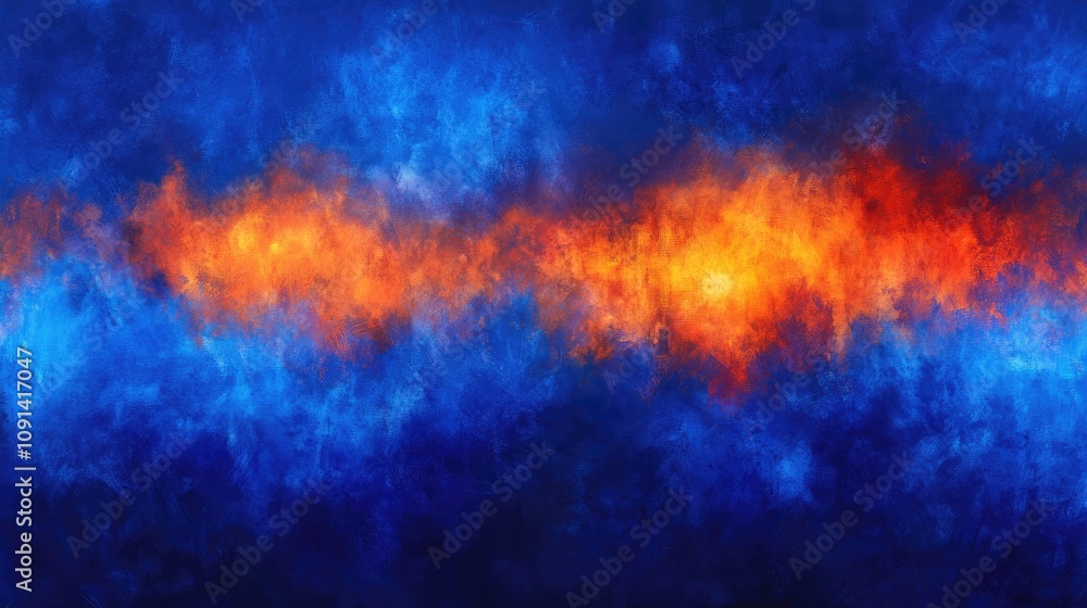 Fototapeta premium Vivid blend of blue and orange paint textures creating a dramatic, eye-catching backdrop perfect for contemporary art and dynamic design projects.