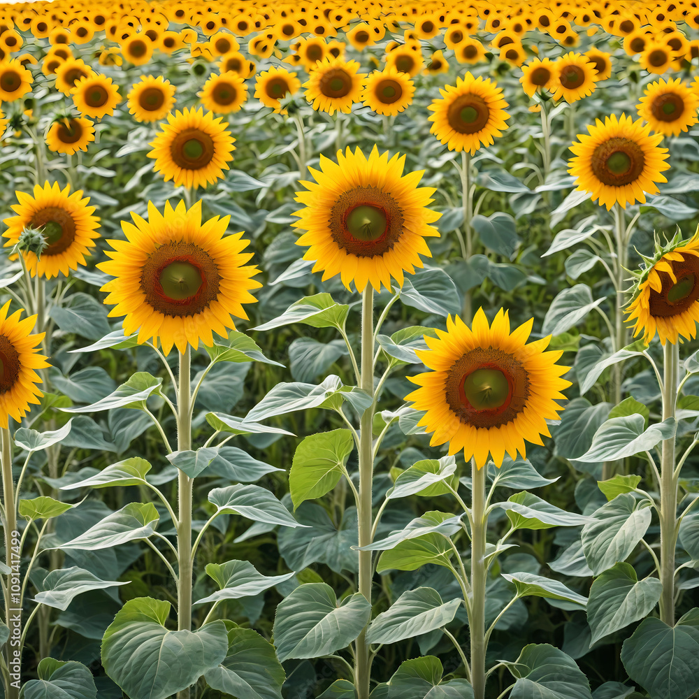 Fototapeta premium Beautiful summer flowering yellow sunflowers