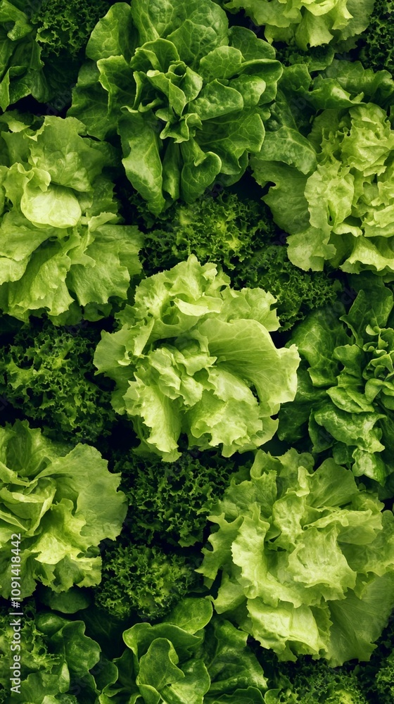 Fresh green lettuce and broccoli florets create a vibrant, healthy backdrop. Close-up view showcases the crisp textures and varied shades of leafy vegetables. Fresh green lettuce and broccoli florets create a vibrant, healthy backdrop. Close-up view showcases the crisp textures and varied shades of leafy vegetables.