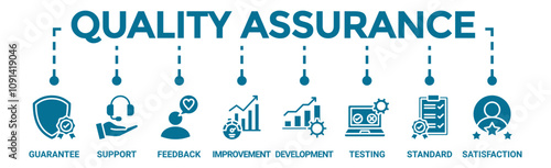 Quality assurance web icon vector illustration concept with icon of guarantee, support, feedback, improvement, development, testing, standard, satisfaction