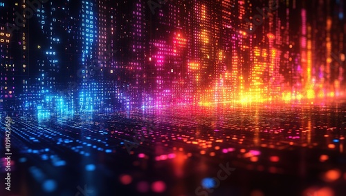 Wallpaper Mural A colorful, abstract image of a cityscape with bright lights and neon colors Torontodigital.ca