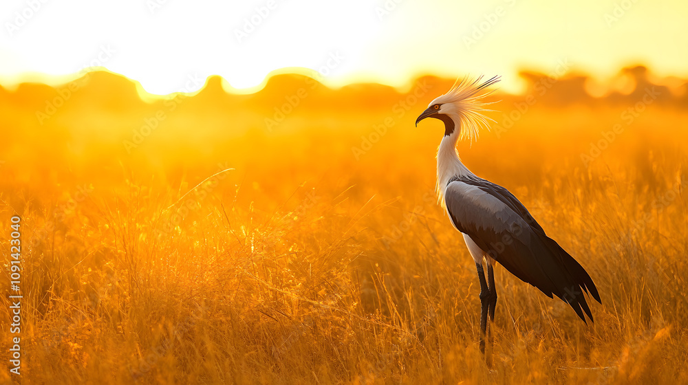 A Majestic Secretary Bird in Full Flight: Nature's Elegant Hunter in the African Savannah A Majestic Secretary Bird in Full Flight: Nature's Elegant Hunter in the African Savannah