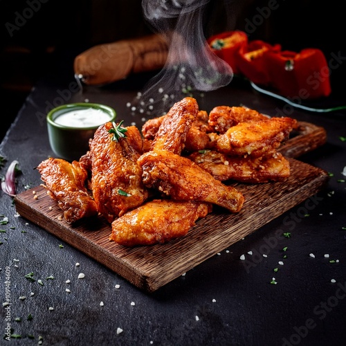 boneless de pollo calientes y servidas en tabla alitas de pollo