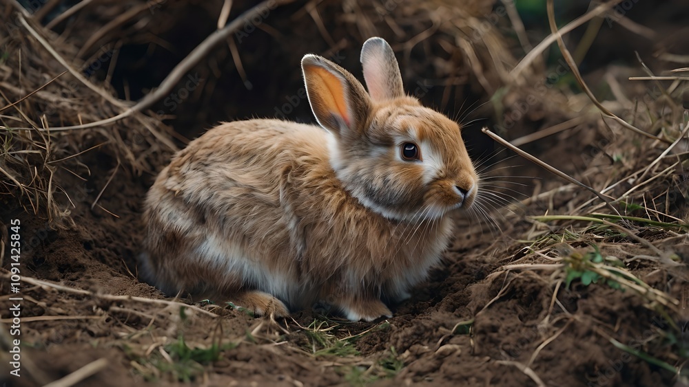 Adorable Brown Rabbit Resting In A Burrow Adorable Brown Rabbit Resting In A Burrow