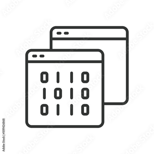 Data transfer from a web page, icon in line design. Data, transfer, web, page, upload, download, file on white background vector. Data transfer from a web page editable stroke icon