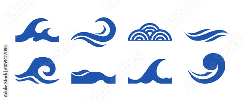 Blue wave vector icon symbol, Liquid, Surf, and Ocean Clip art in Natural theme,  Wavy water surface graphic elements, vector stock