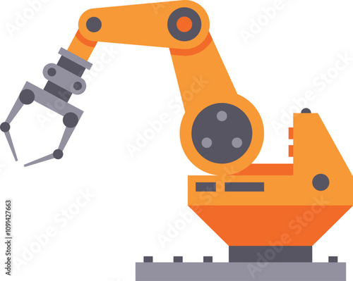 Industrial robotic arm with open claw preparing to pick up an object in modern automated factory setting, showcasing automation and efficiency