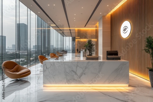 Modern Office Reception Area With Marble And City Views photo