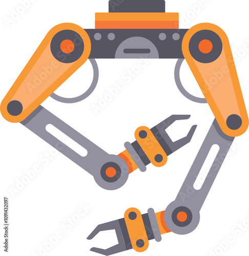 Two robotic arms, featuring orange and gray components, are positioned against a white backdrop, poised for an industrial task, symbolizing automation in manufacturing
