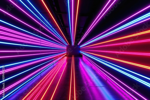 Wallpaper Mural Energetic Three-Dimensional Neon Vista with Flashing Lines in Vibrant Colors Torontodigital.ca