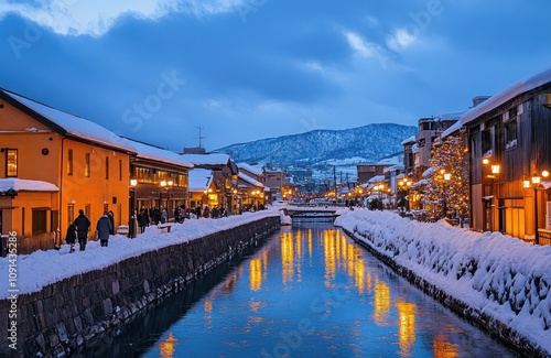 colorful Otaru canals in winter photo