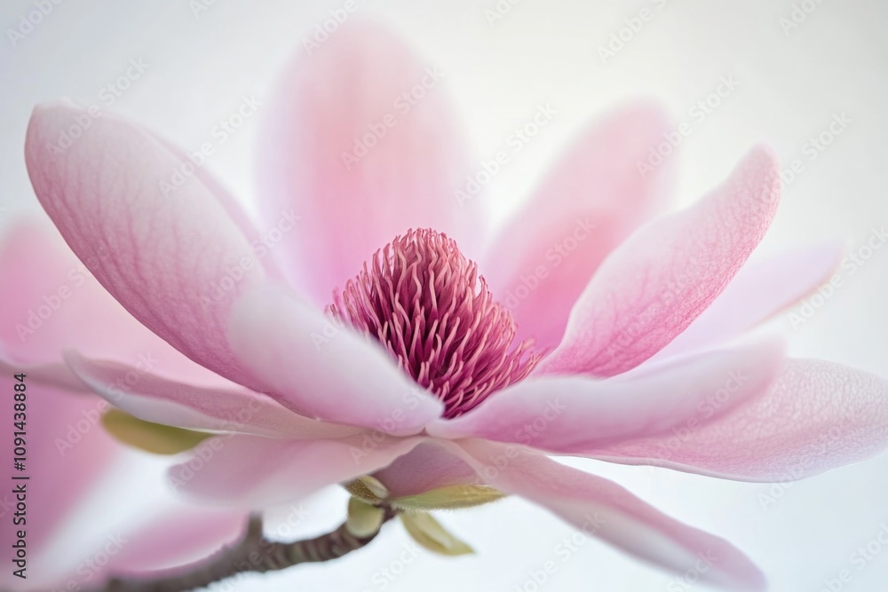 Obraz premium A single pink flower blooms on a green branch