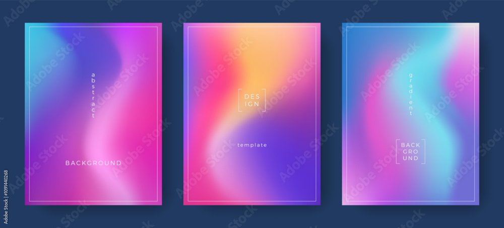 Fototapeta premium Set of abstract liquid backgrounds. Mesh blurred fluid texture. Vibrant gradient template. Colorful minimalist cover. Modern design for social media, poster, landing pages, banner, flyer.