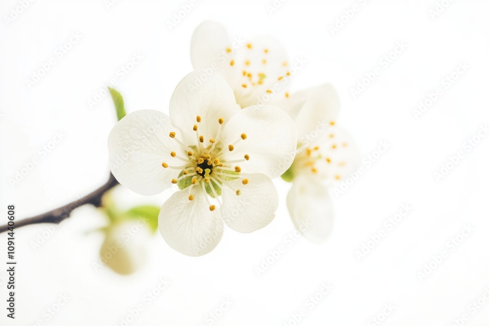 Obraz premium A white flower blooms on a branch in a natural setting