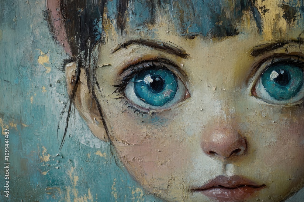A detailed view of a child's features, showcasing bright blue eyes A detailed view of a child's features, showcasing bright blue eyes