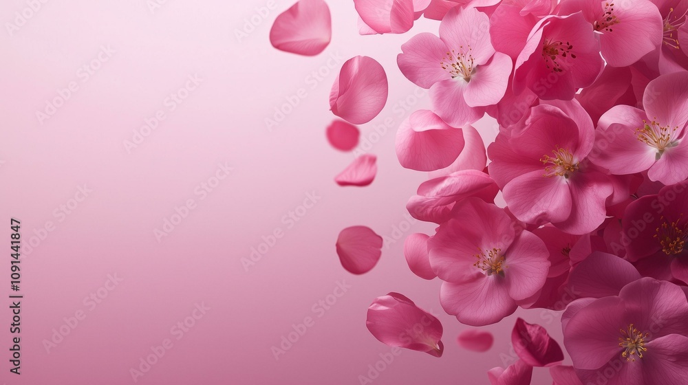 Pink Fragrance, Pure Aesthetic. A serene composition of pink flower petals gracefully falling against a soft pink backdrop, evoking a sense of tranquility and beauty. Pink Fragrance, Pure Aesthetic. A serene composition of pink flower petals gracefully falling against a soft pink backdrop, evoking a sense of tranquility and beauty.