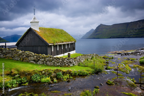 Funningur Church in the village of Funningur, Faroe Islands photo