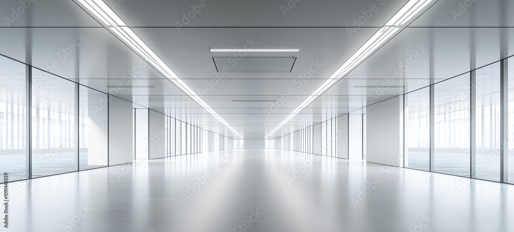 Fototapeta premium Enhancing Productivity Modern Office Interior Corporate Space Design Showcase Minimalist Environment Wide-Angle View Sleek Minimalism
