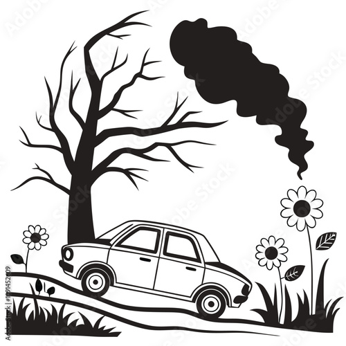 car pollution effects on city illustration