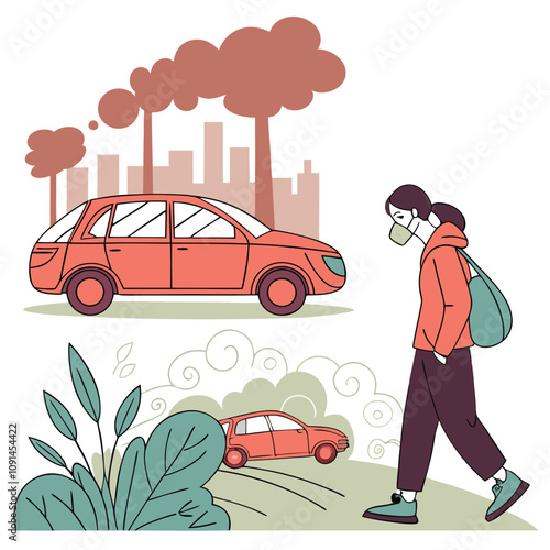 car pollution effects on city illustration