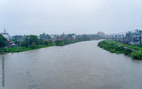  Bagmati River flooded and affected the riverbanks and homes during heavy rainfall in Kathmandu, Nepal. photo