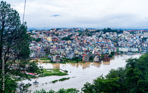  Bagmati River flooded and affected the riverbanks and homes during heavy rainfall in Kathmandu, Nepal.