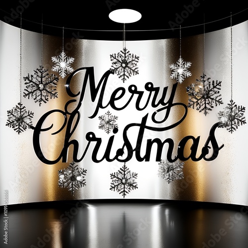 Elegant Metallic Christmas Canvas: Merry Christmas with Snowflakes and Golden Glow
