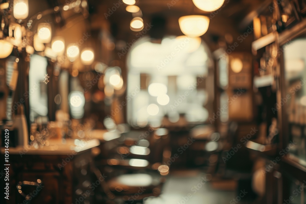 A blurred barber shop with contemporary equipment, cozy decor, and a sleek atmosphere A blurred barber shop with contemporary equipment, cozy decor, and a sleek atmosphere