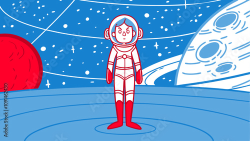 Female Astronaut Space Vector Illustration | EPS | Red & White | Professional Design.