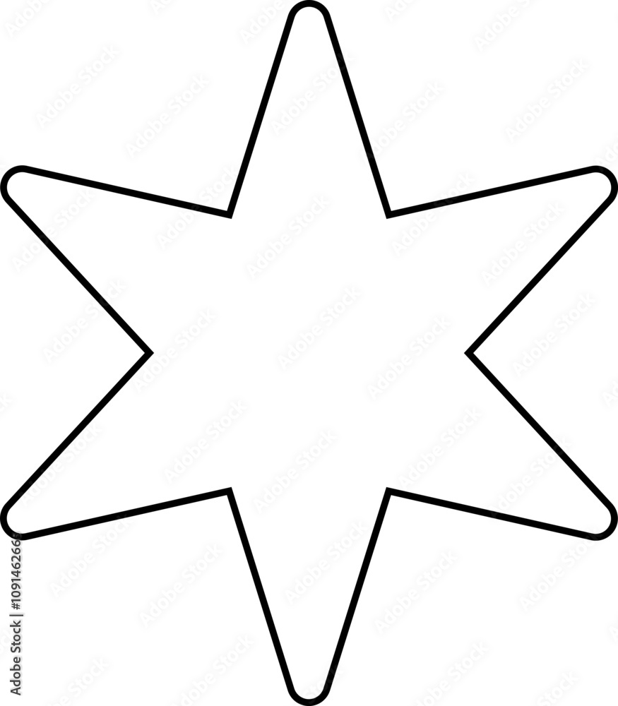 Fototapeta premium Cute six pointed star outline vector. Black line six-pointed star svg.