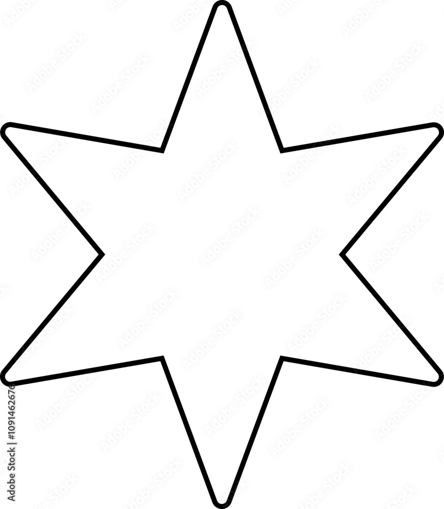 Fototapeta premium Cute six pointed star outline vector. Black line six-pointed star svg.